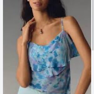 Anthropologie Blue & Lavender Floral Ruffle Cami
